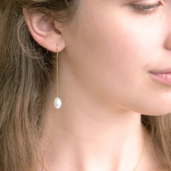 Freshwater Pearl Drop Threader Earrings