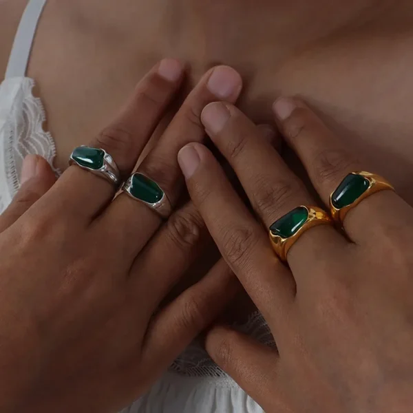 Green Irregular Stone Rings