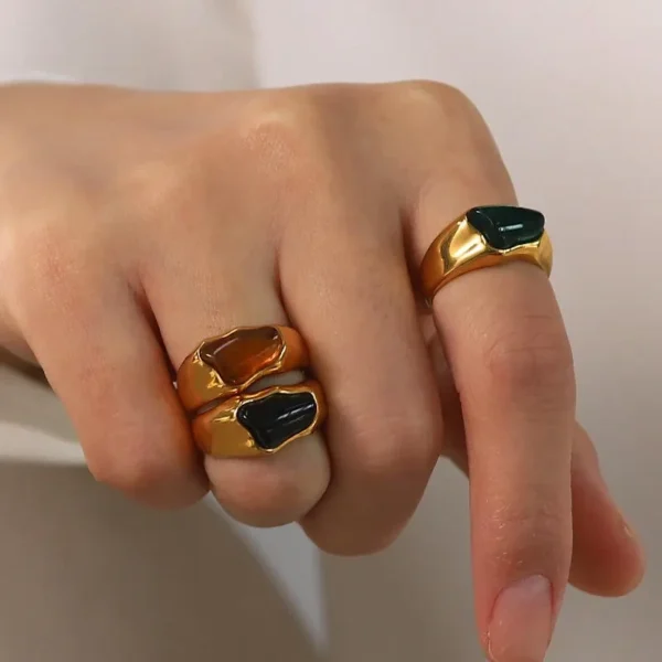 Green Irregular Stone Rings