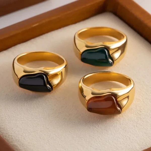 Green Irregular Stone Rings