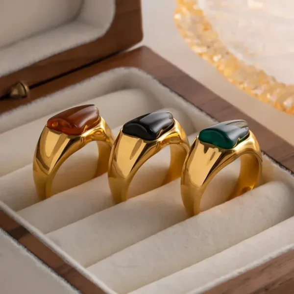 Green Irregular Stone Rings