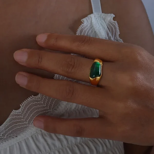 Green Irregular Stone Rings