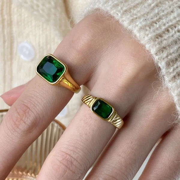 Square Green Emerald Rings