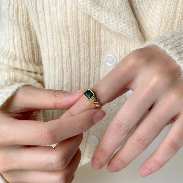 Square Green Emerald Rings