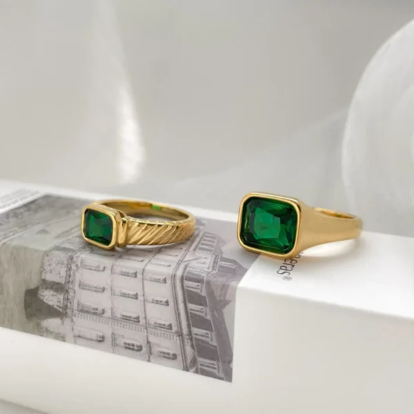 Square Green Emerald Rings