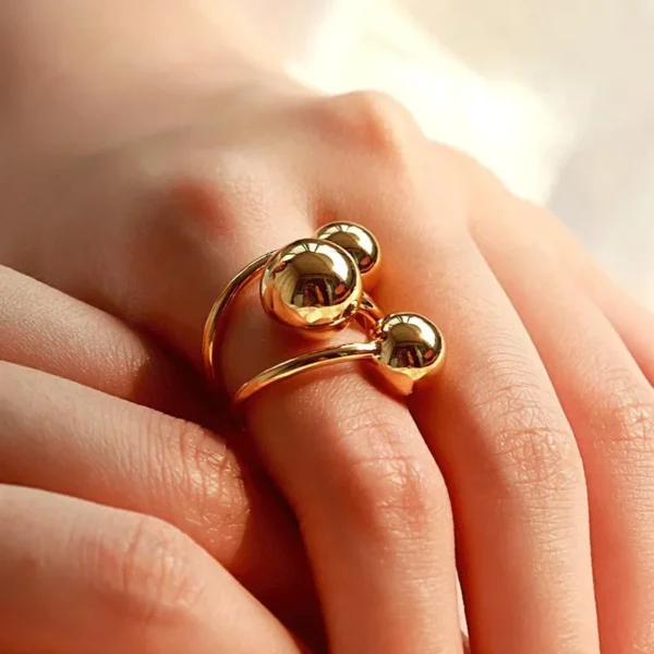 18K PVD Gold Plated Three Ball Open Ring - Image 5