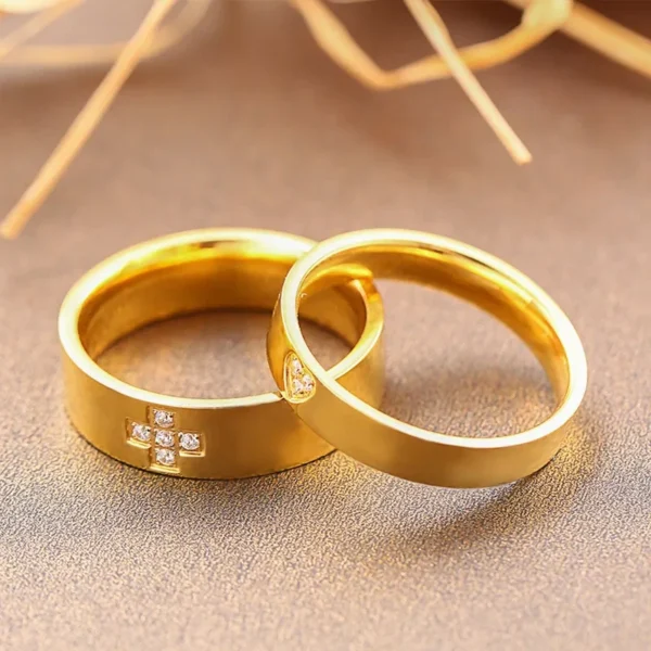 Zirconia Diamond Heart Cross Band Couple Rings