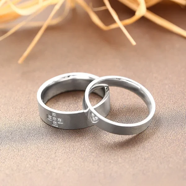 Zirconia Diamond Heart Cross Band Couple Rings