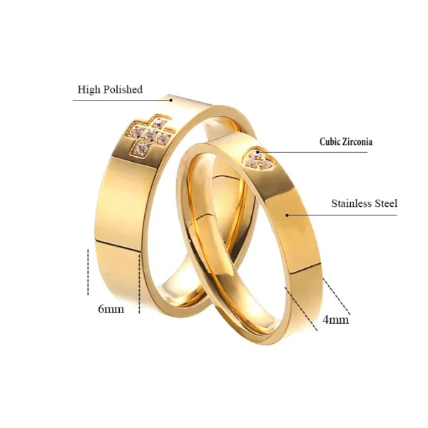 Zirconia Diamond Heart Cross Band Couple Rings