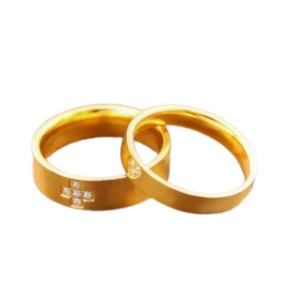 Zirconia Diamond Heart Cross Band Couple Rings