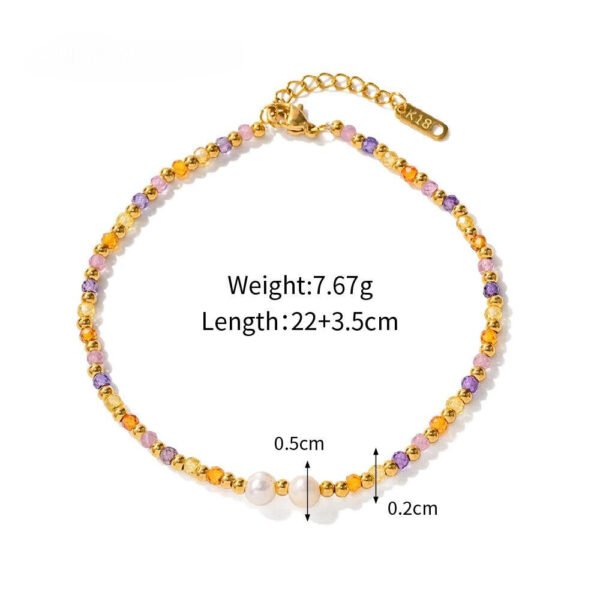 K18 Gold Plated and Stainless Steel Colorful Beaded Anklet with Pearl Accents