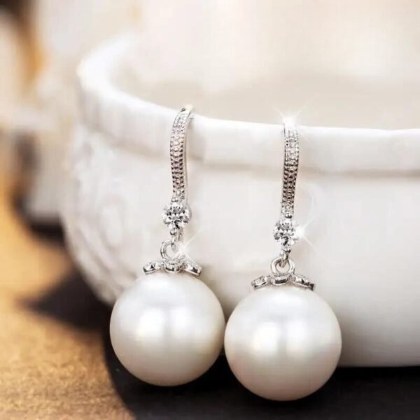 Simple White Pearl Drop Earrings for Women - Image 3