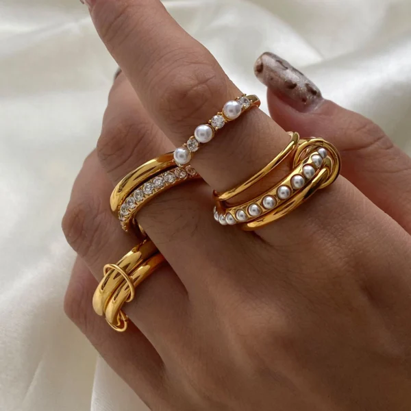 Double Finger Pearl Rings Set