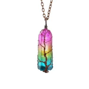 Stone Crystal Pillar Tree Of Life Pendant Ins Fashion Necklace
