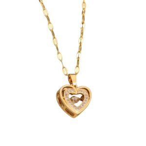 Double-layer Love Necklace With Rhinestones Titanium Steel Pendant Fashion Jewelry Woman Valentines Day Gift