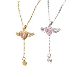 Moving Cupid Heart Angel Wings Tassel Necklace With Crystal Clavicle Chain Women Jewelry Gift Valentine's Day