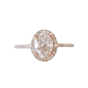 Verra Oval Halo Diamond Ring – Rose Gold Pavé Band